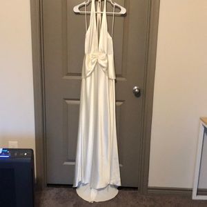 Maxi Prom Wedding Formal White Satin Dress Size 4